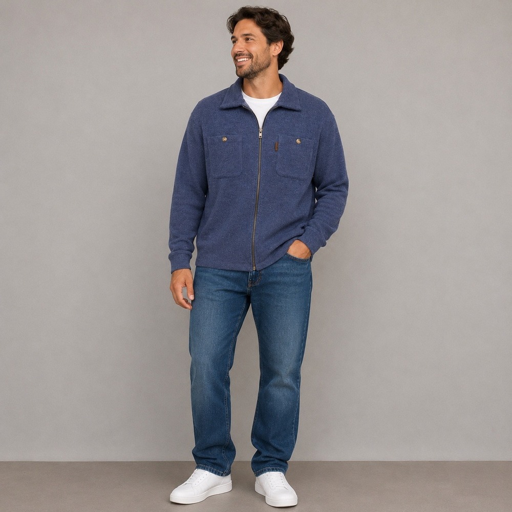 Outdoor Life Mens XL‎ Blue Full Zip Knit Sweater Jacket Cotton Blend Pockets